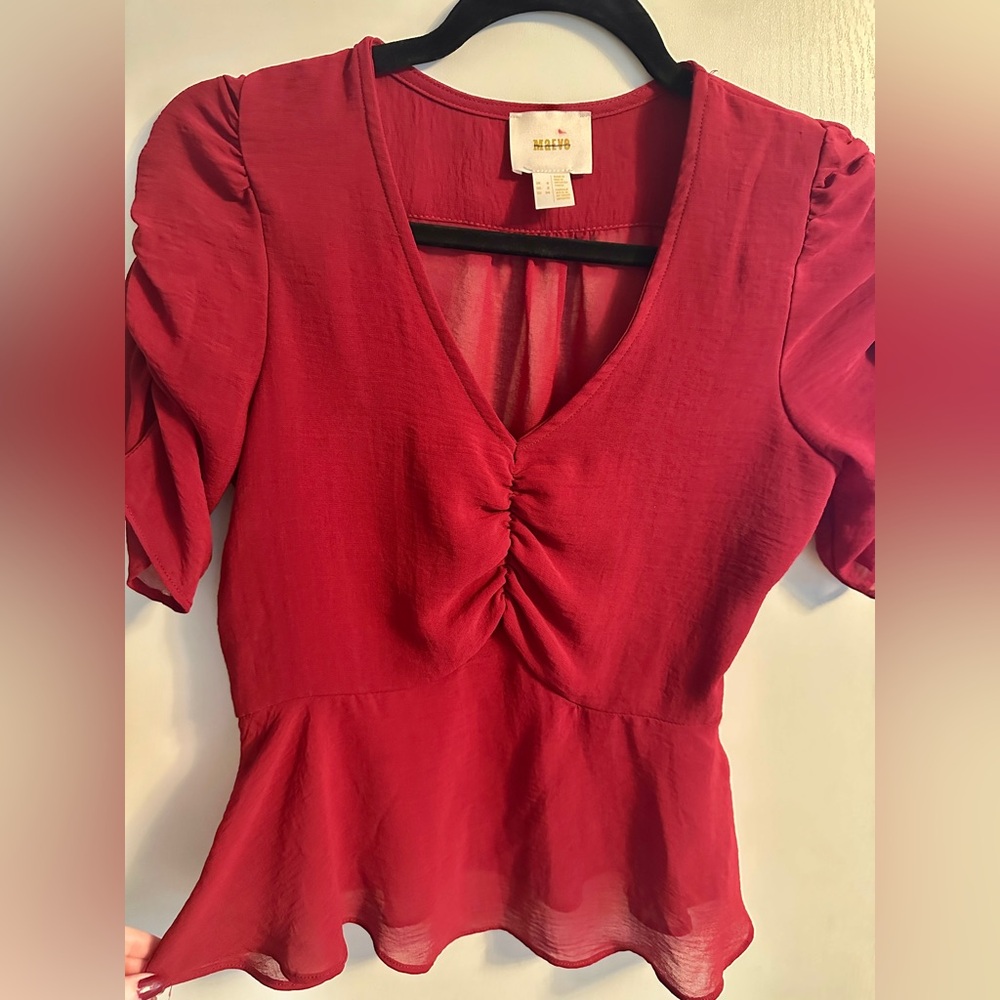 Red V-Neck Blouse